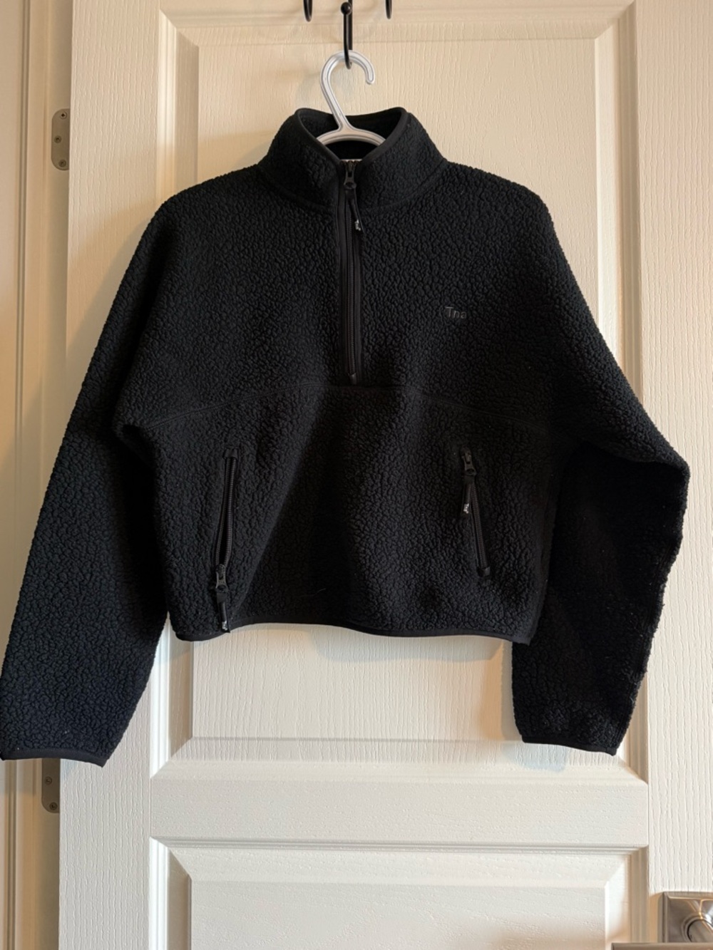 TNA Black Cropped Sherpa Quarter-Zip Pullover